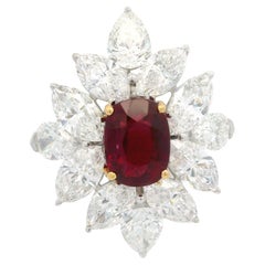 High Quality Platinum GIA 8.31ctw Vivid Ruby & Diamond Spray Cocktail Ring