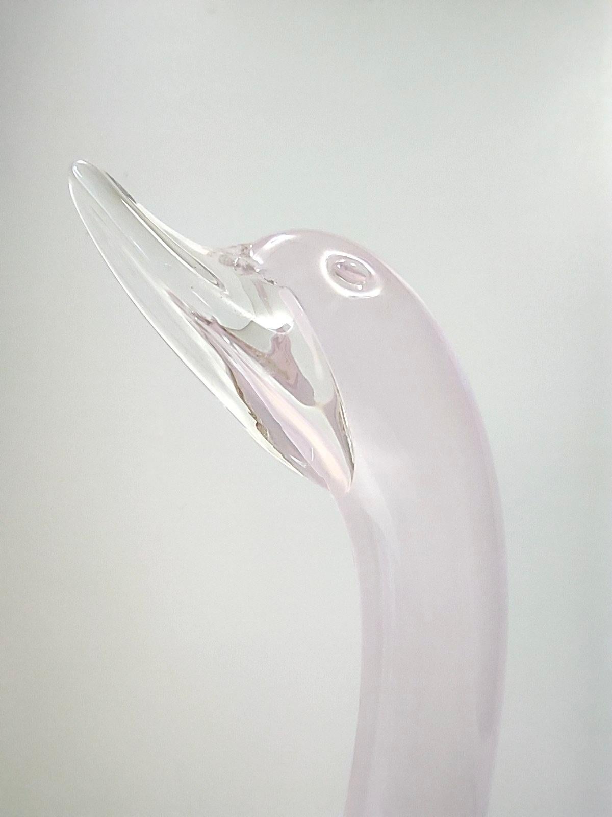 High-Quality Postmodern Pink Sommerso Murano Glass Swan by Elio Raffaeli, Italy For Sale 7