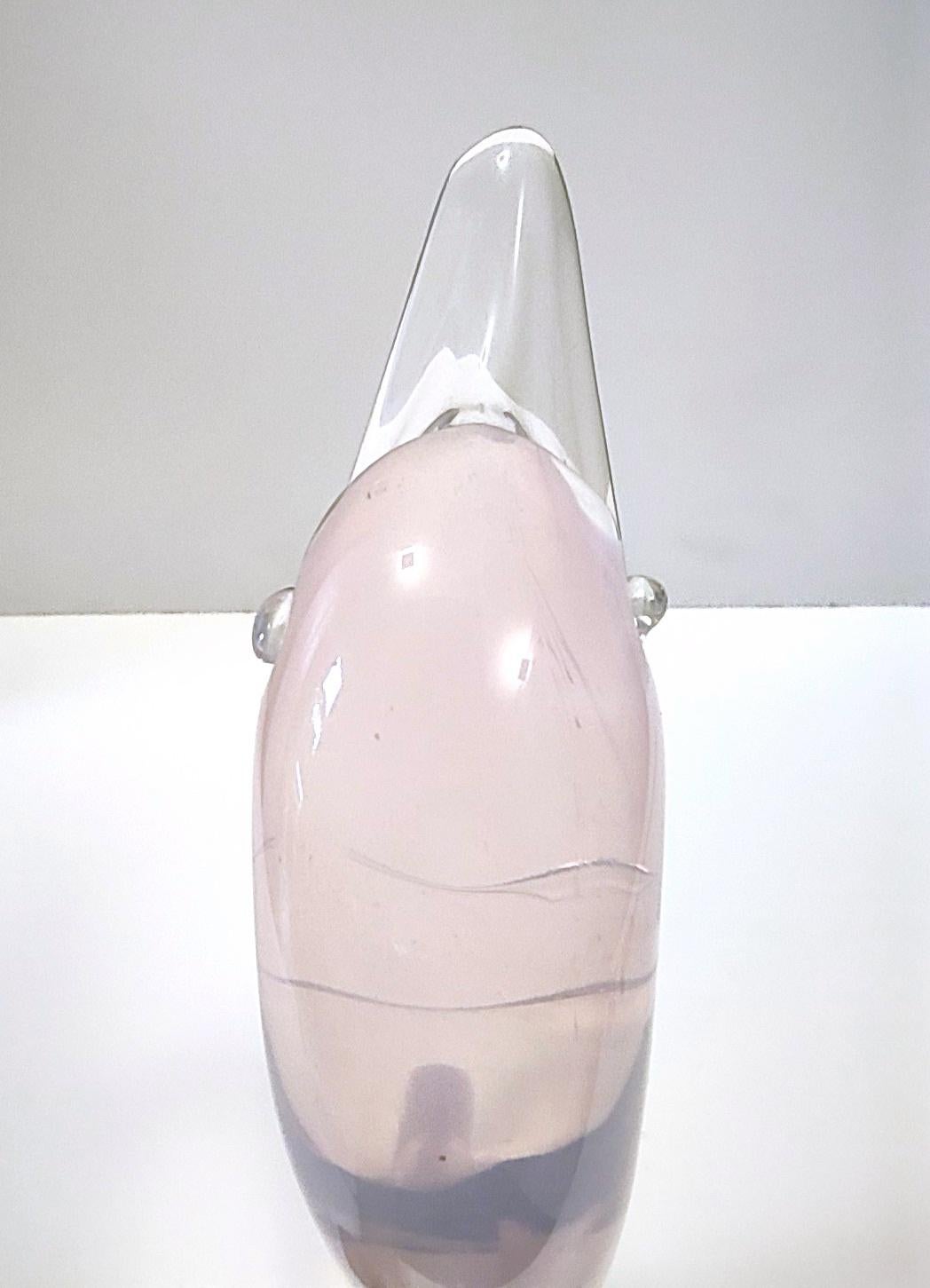 High-Quality Postmodern Pink Sommerso Murano Glass Swan by Elio Raffaeli, Italy For Sale 8