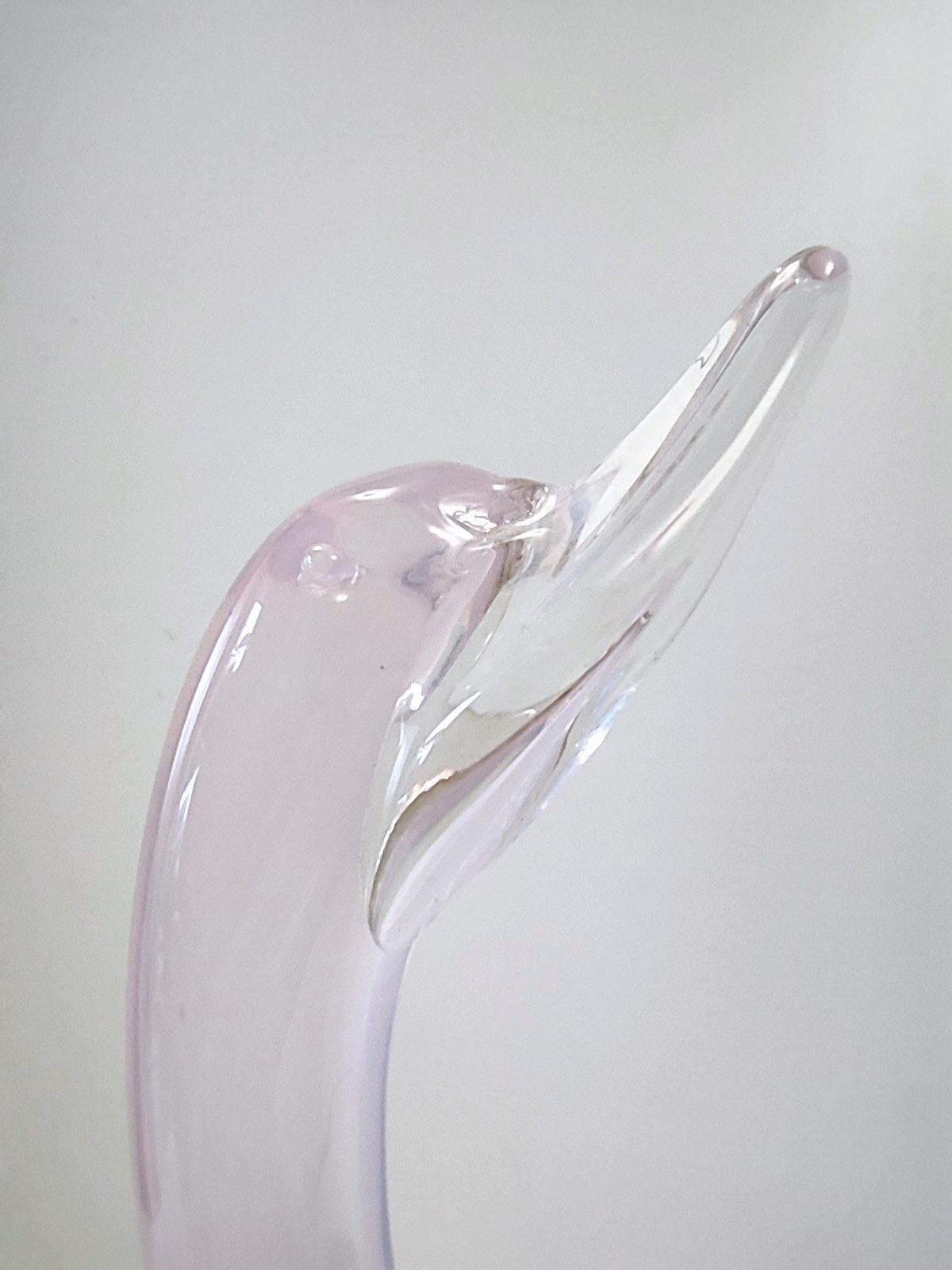 High-Quality Postmodern Pink Sommerso Murano Glass Swan by Elio Raffaeli, Italy For Sale 9