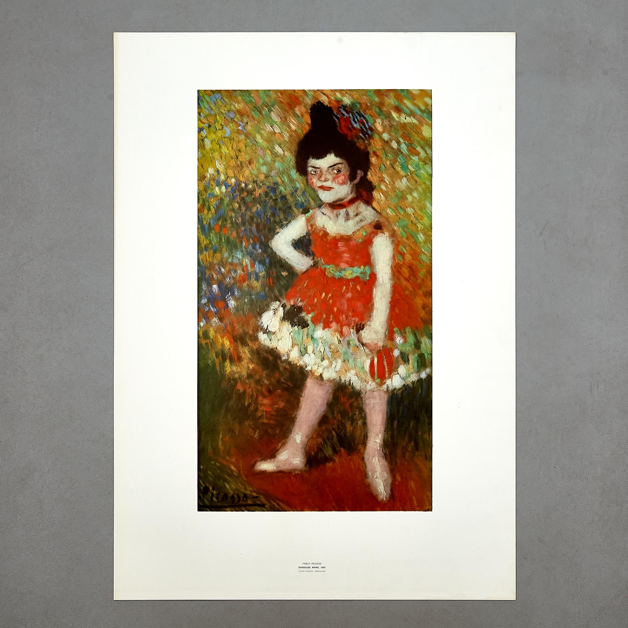 Hochwertiger Druck von Danseuse Naine 1901 von Pablo Picasso.

Hergestellt in Spanien, ca. 1966.

In ursprünglichem Zustand mit geringen Gebrauchsspuren, die dem Alter und dem Gebrauch entsprechen, wobei eine schöne Patina erhalten
