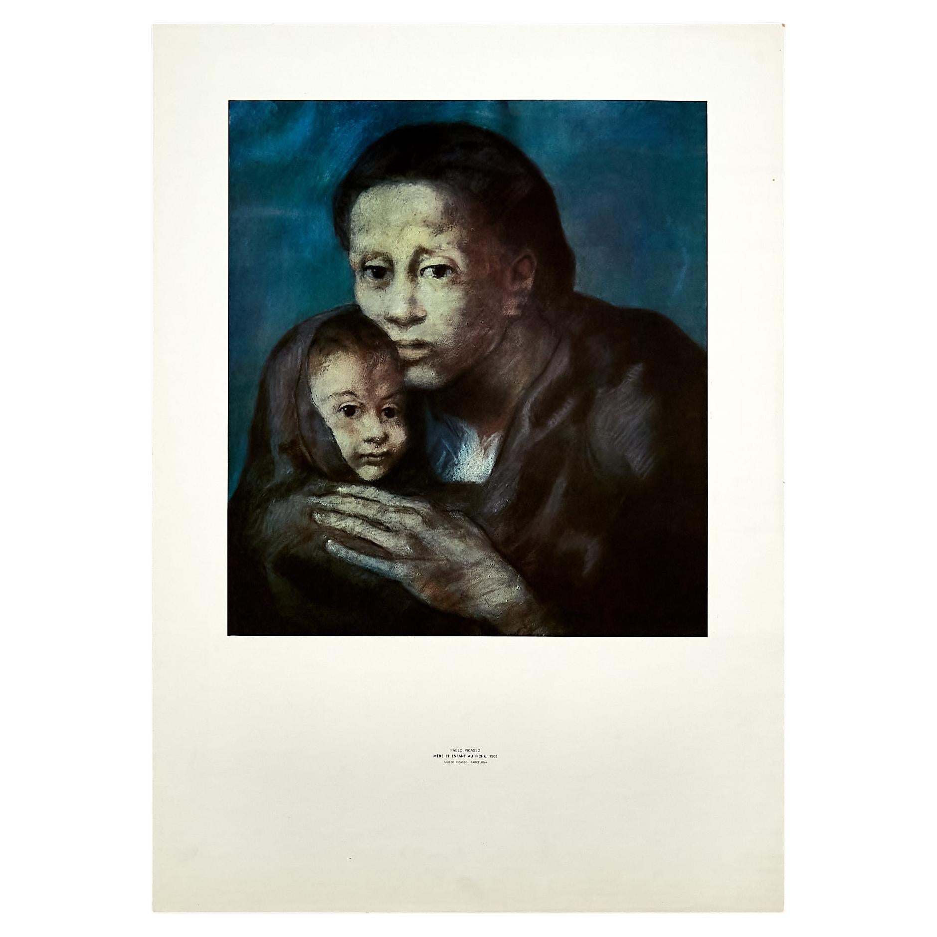 Hochwertiger Druck von Mère et Enfant au fichu 1903 von Pablo Picasso, um 1966.