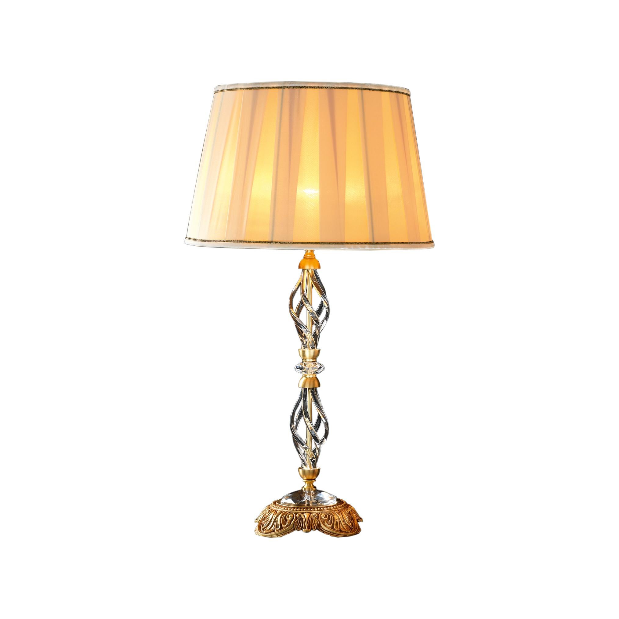 High Quality Satin 1-Light Table Lamp in Gold Finishing and Transparent Crystals For Sale