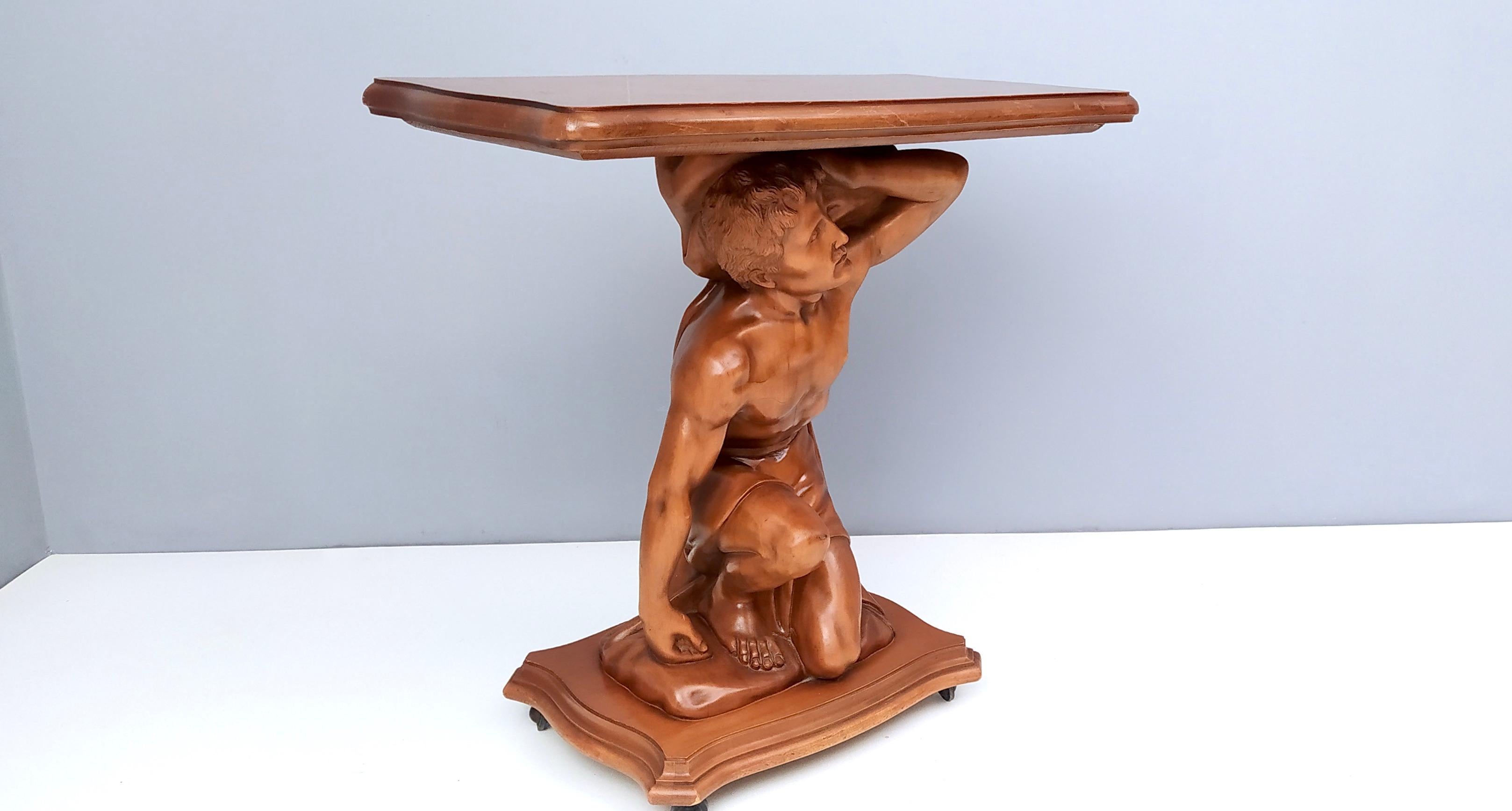 Late 20th Century High-Quality Sculptural Hercules Walnut Console Table with Casters, Italy