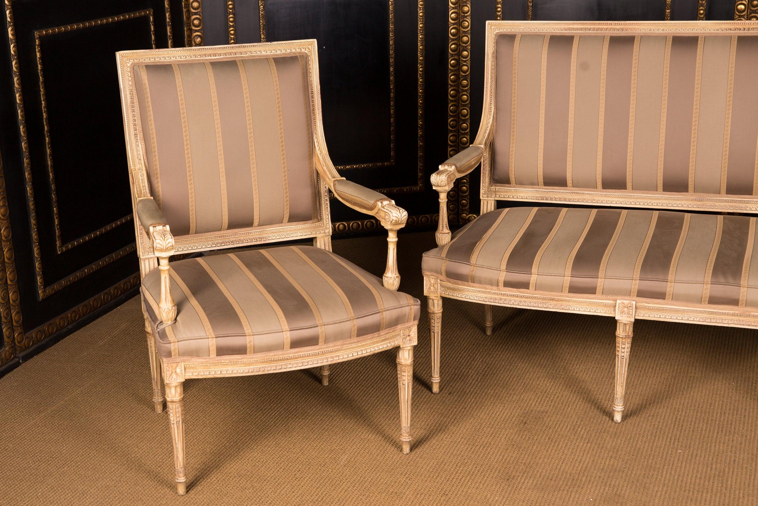 Louis XVI High Quality Seating Furniture, Sofa  and Two Armchairs in the Louis Seize Style