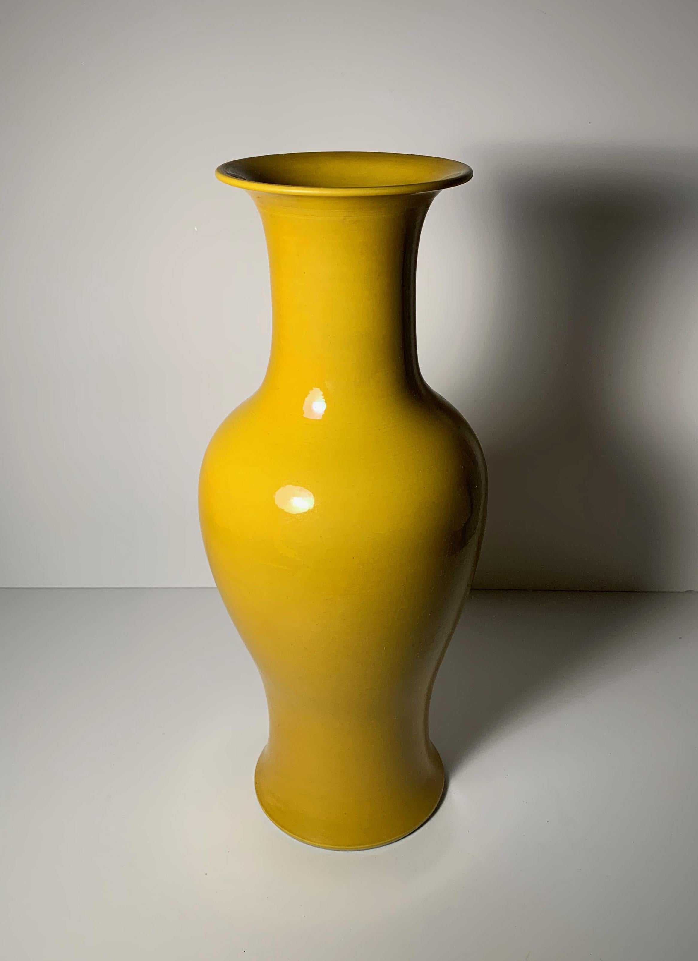 Mid-Century Modern Vintage Signed Asian Oriental Japanese Ceramic Vibrant Yellow Lamps