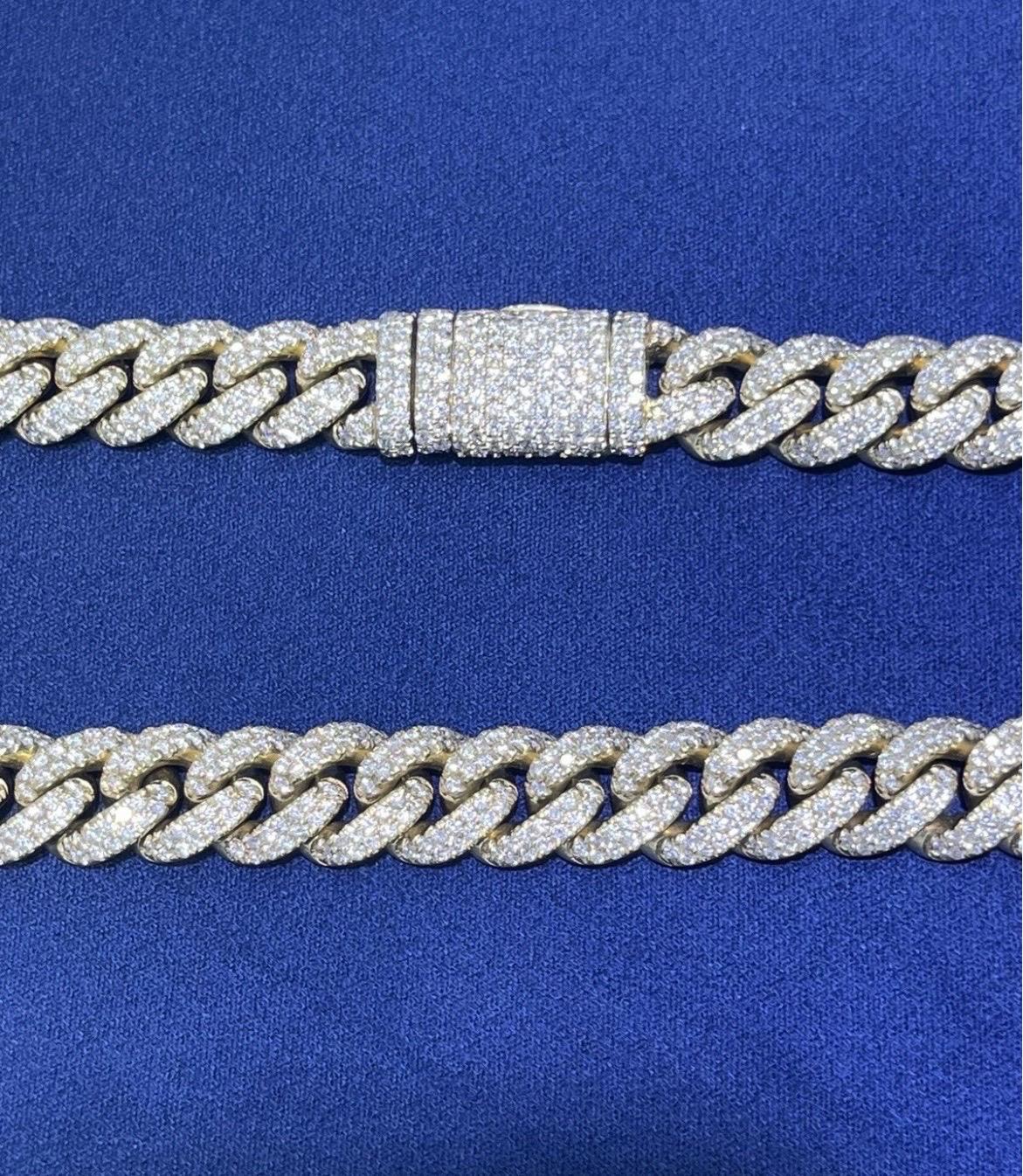 High Quality Solid 14k Yellow Gold Natural Diamond Miami Cuban Link Chain 24