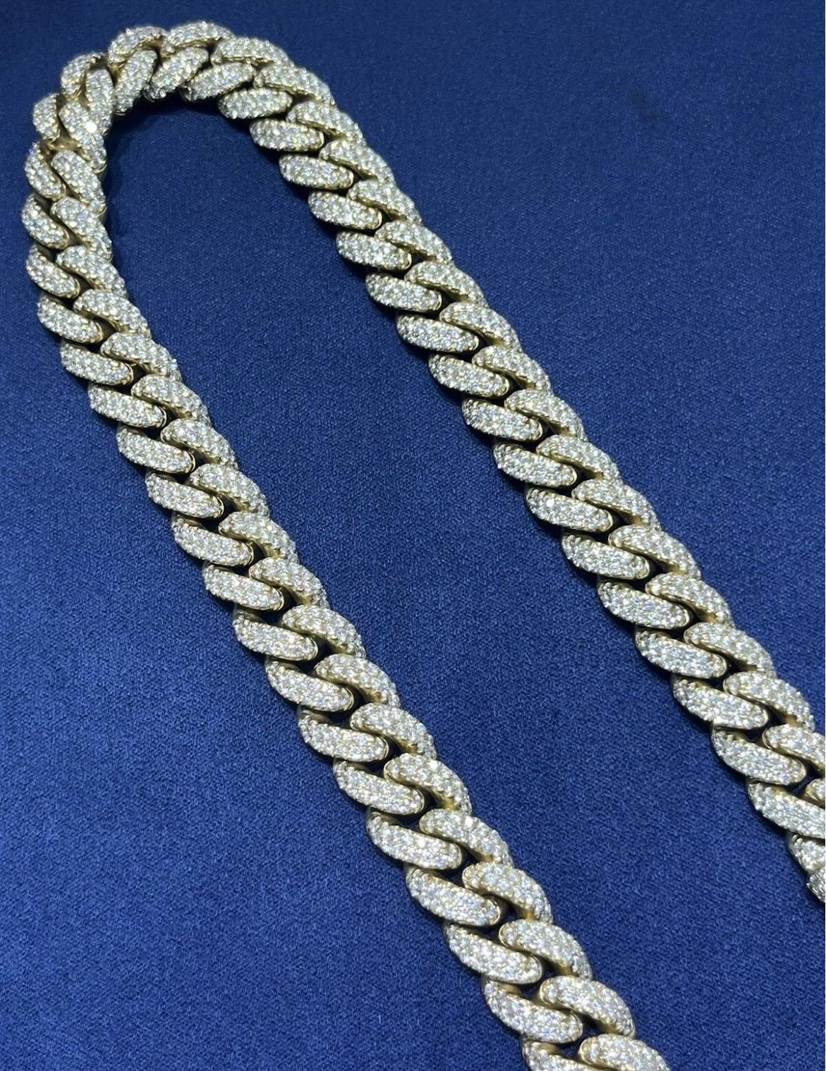 High Quality Solid 14k Yellow Gold Natural Diamond Miami Cuban Link Chain 24