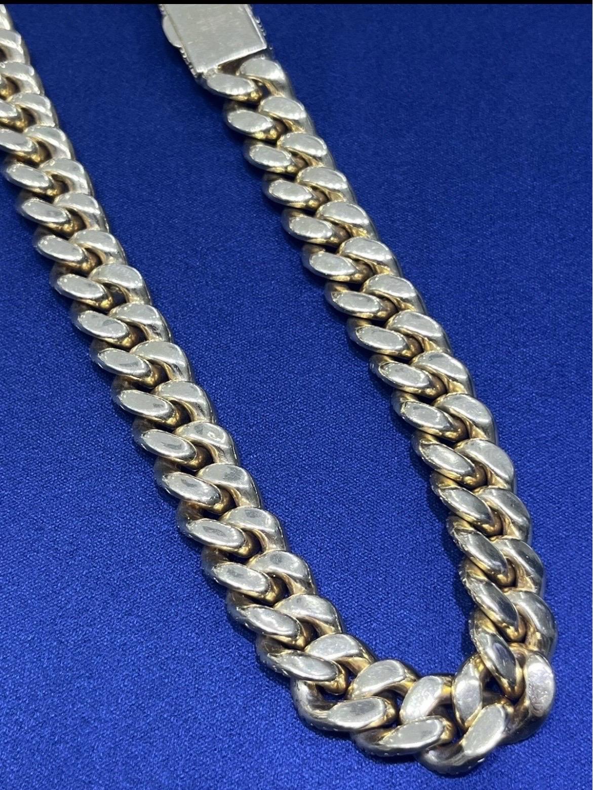 High Quality Solid 14k Yellow Gold Natural Diamond Miami Cuban Link Chain 24