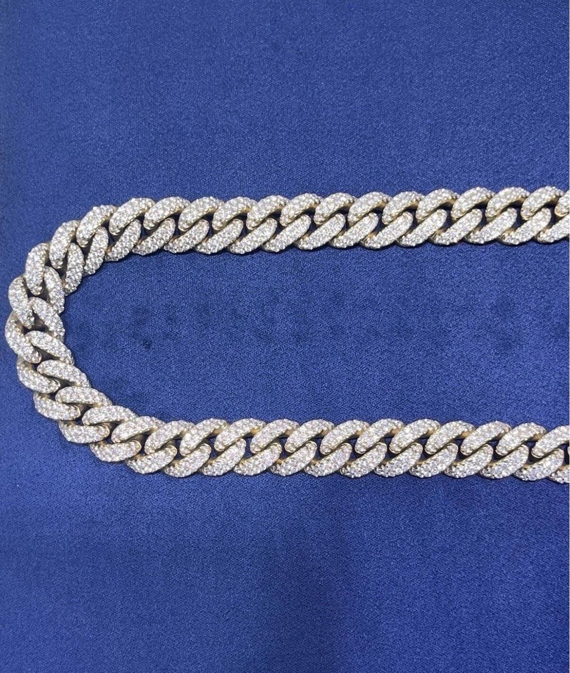 High Quality Solid 14k Yellow Gold Natural Diamond Miami Cuban Link Chain 24
