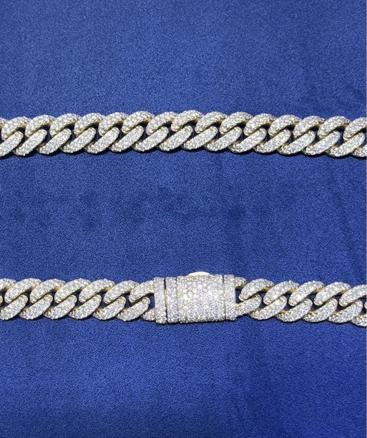 High Quality Solid 14k Yellow Gold Natural Diamond Miami Cuban Link Chain 24
