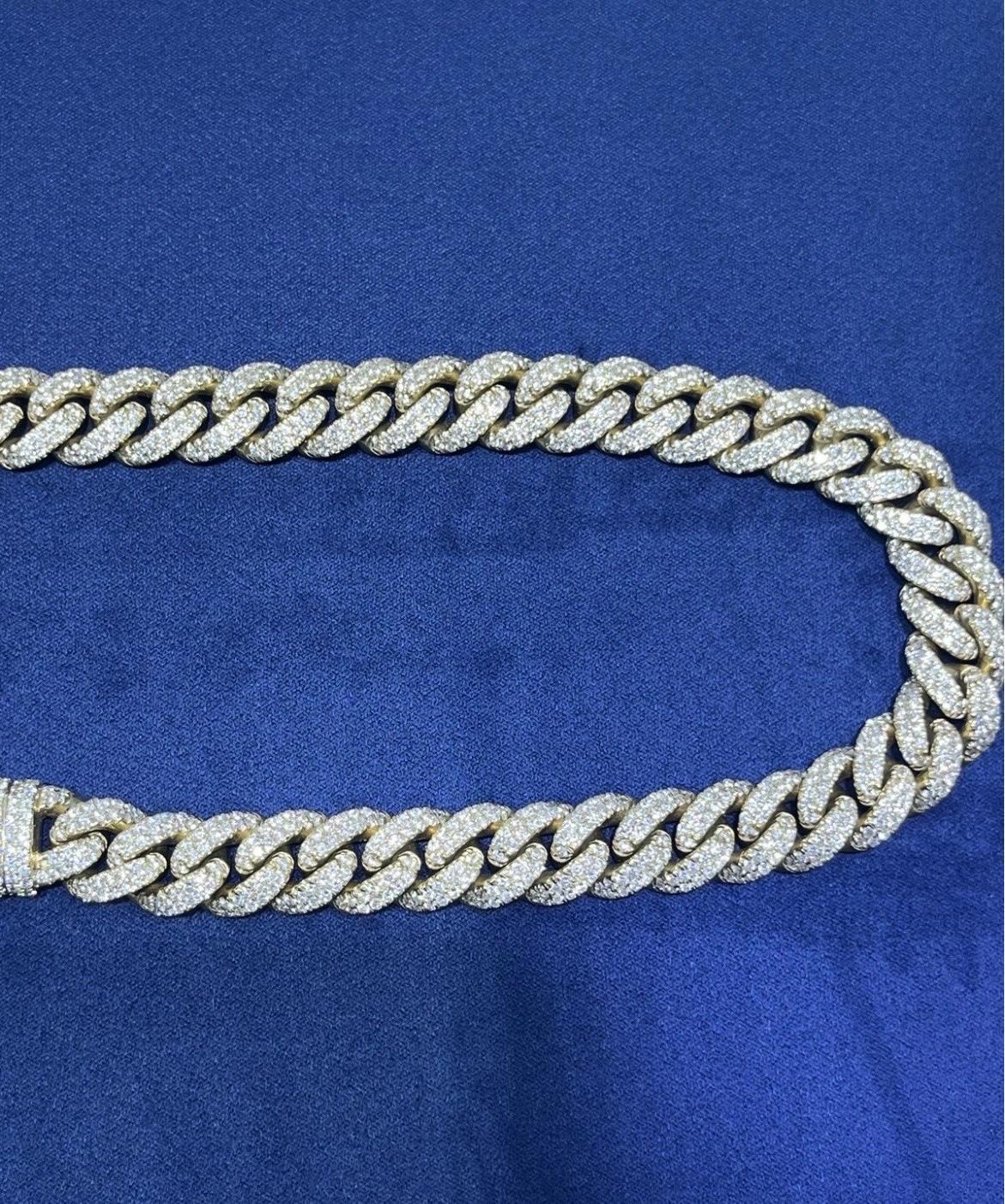 High Quality Solid 14k Yellow Gold Natural Diamond Miami Cuban Link Chain 24