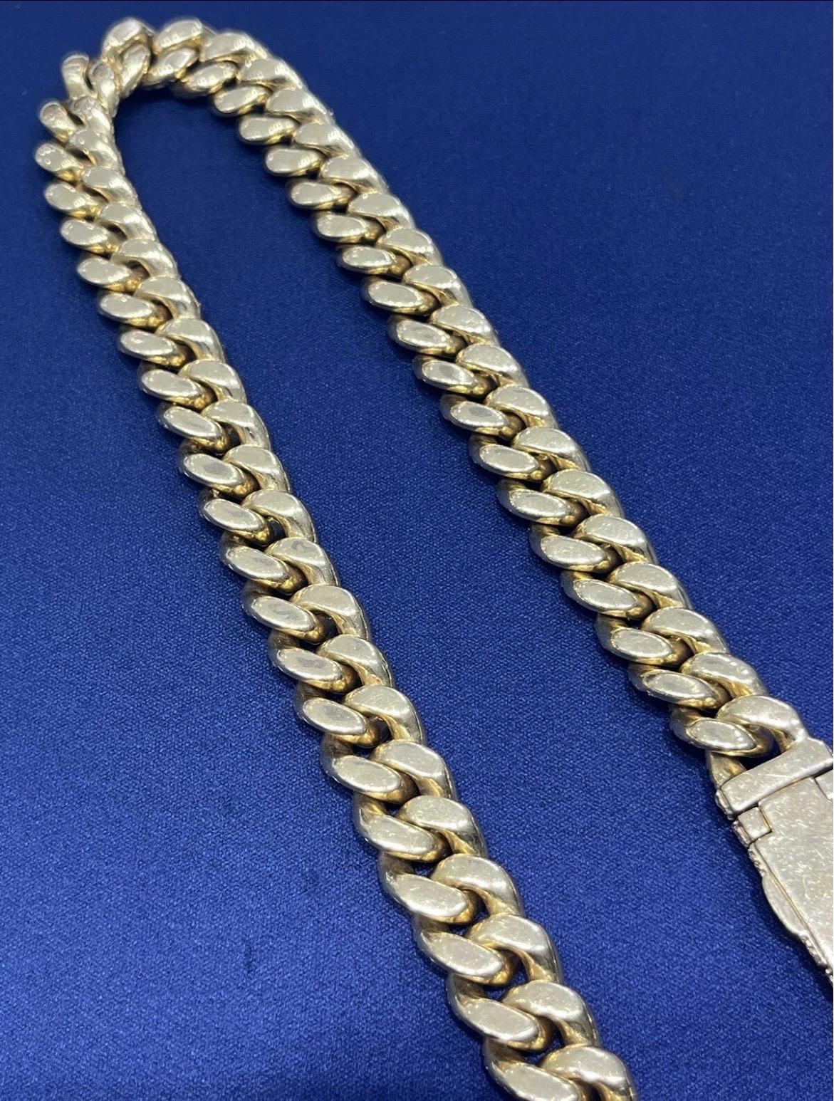 High Quality Solid 14k Yellow Gold Natural Diamond Miami Cuban Link Chain 24