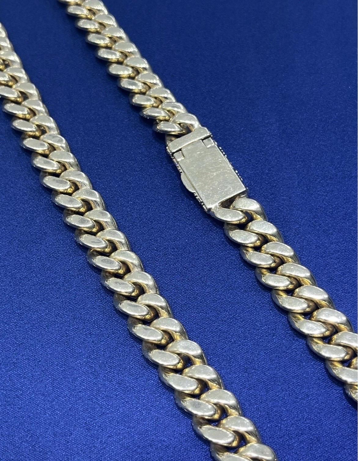 High Quality Solid 14k Yellow Gold Natural Diamond Miami Cuban Link Chain 24