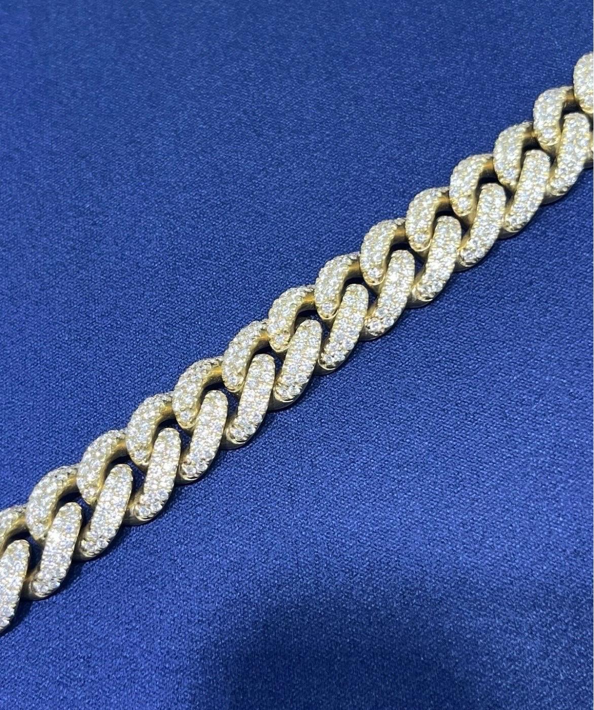 High Quality Solid 14k Yellow Gold Natural Diamond Miami Cuban Link Chain 24