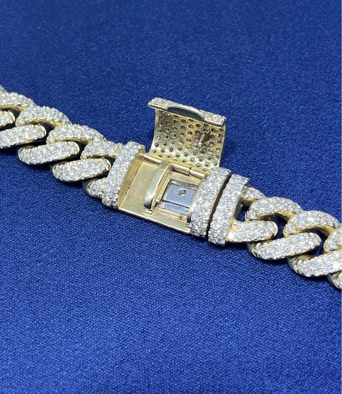 High Quality Solid 14k Yellow Gold Natural Diamond Miami Cuban Link Chain 24