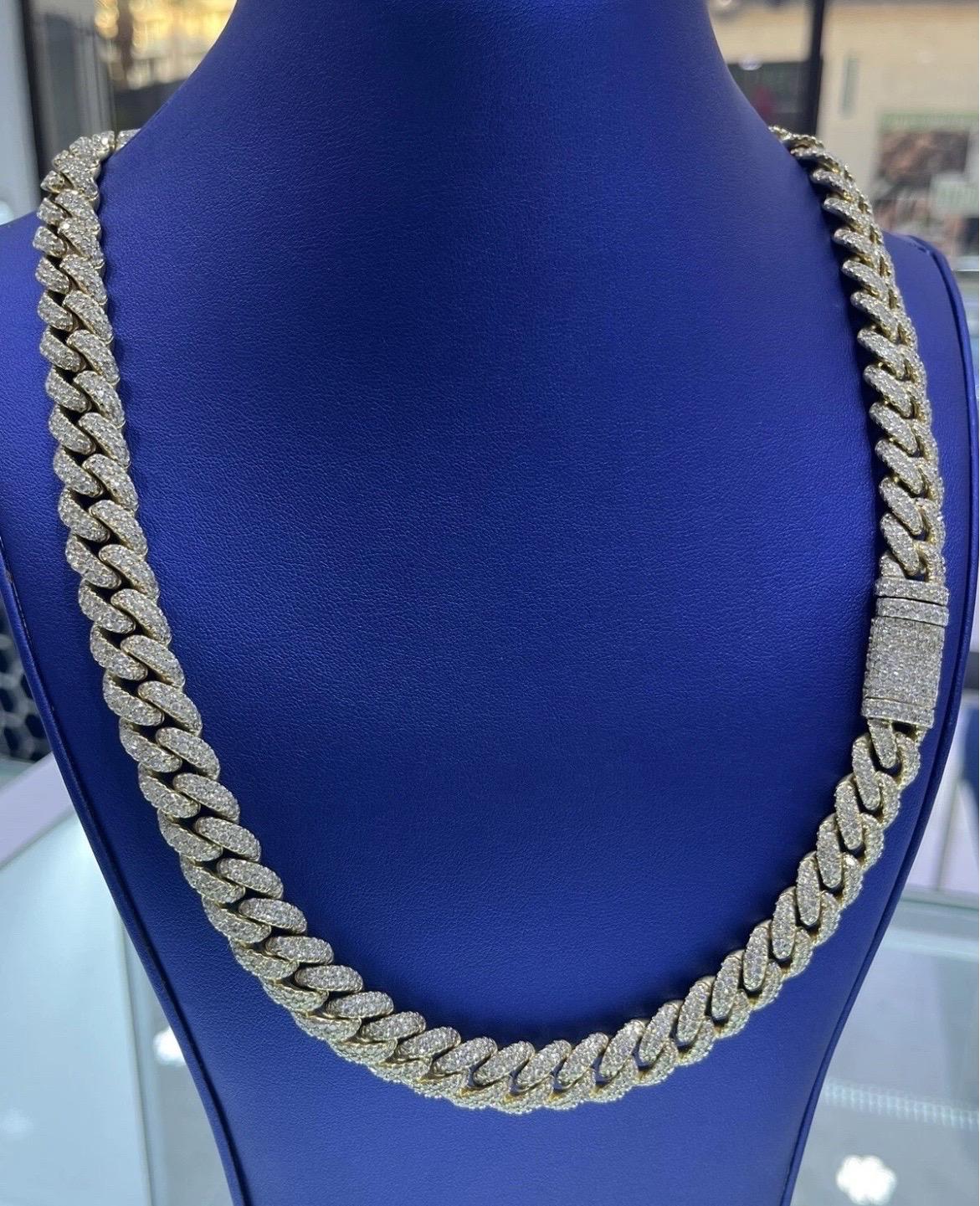 High Quality Solid 14k Yellow Gold Natural Diamond Miami Cuban Link Chain 24