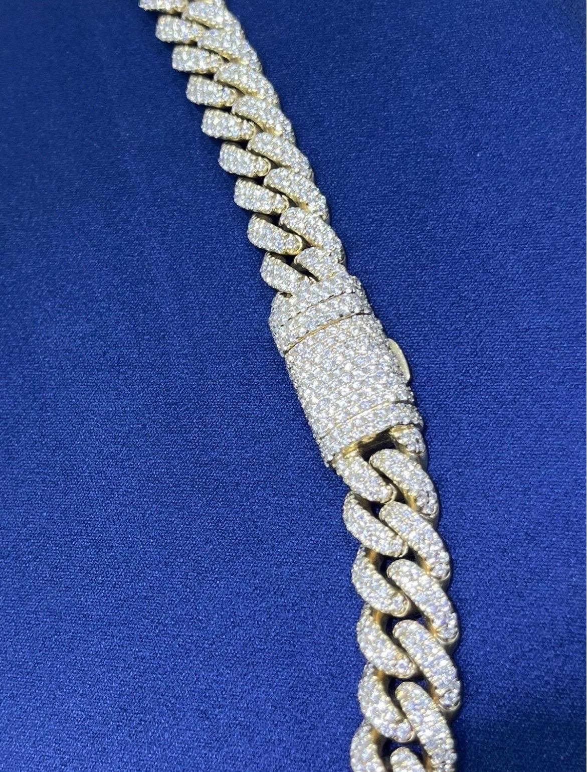 Men's High Quality Solid 14k Yellow Gold Natural Diamond Miami Cuban Link Chain 24