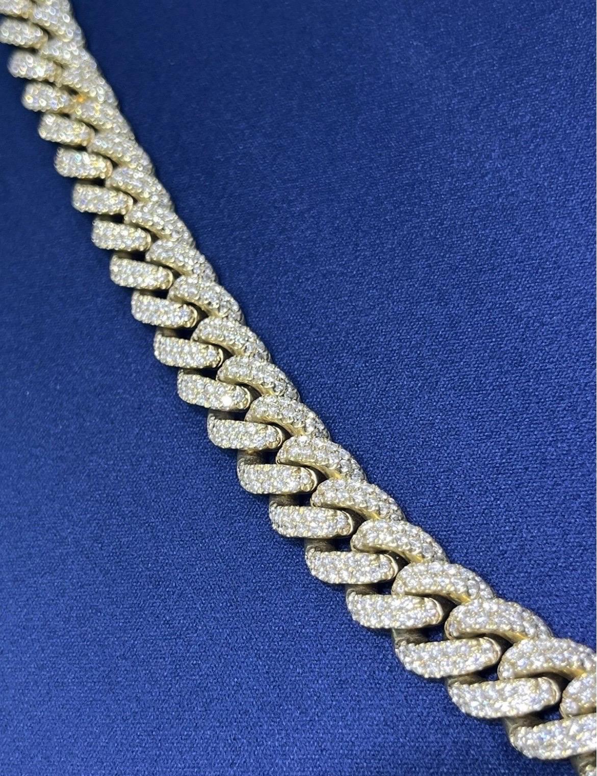 High Quality Solid 14k Yellow Gold Natural Diamond Miami Cuban Link Chain 24