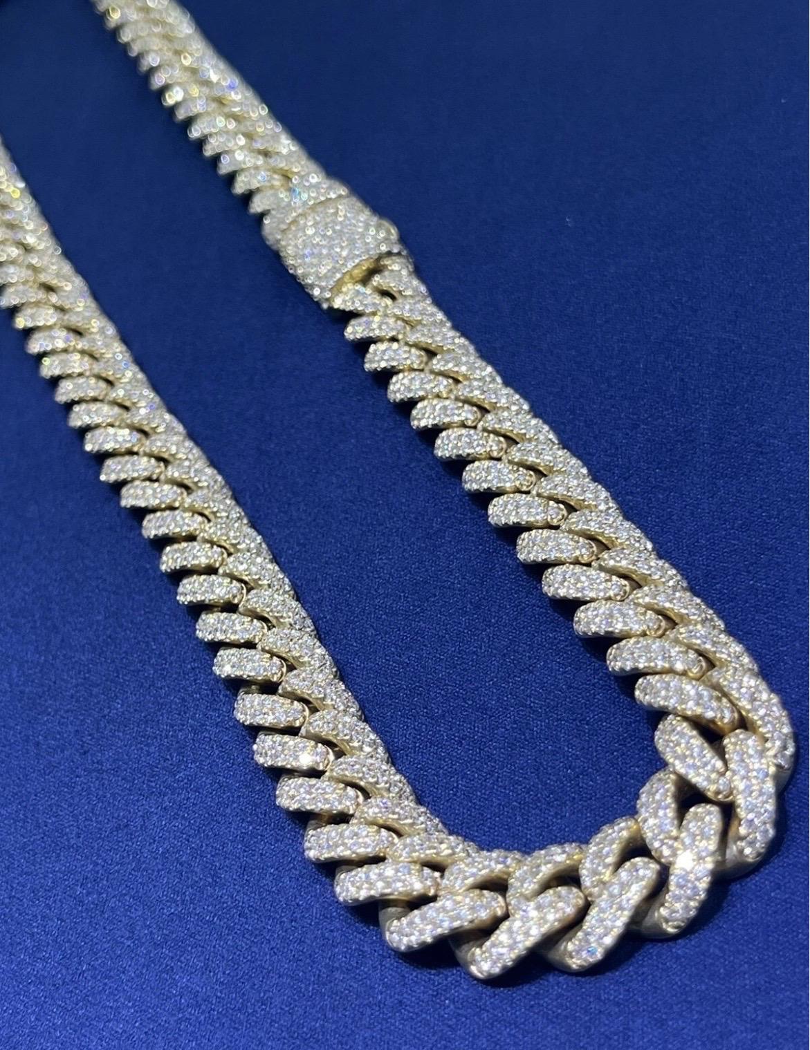 High Quality Solid 14k Yellow Gold Natural Diamond Miami Cuban Link Chain 24