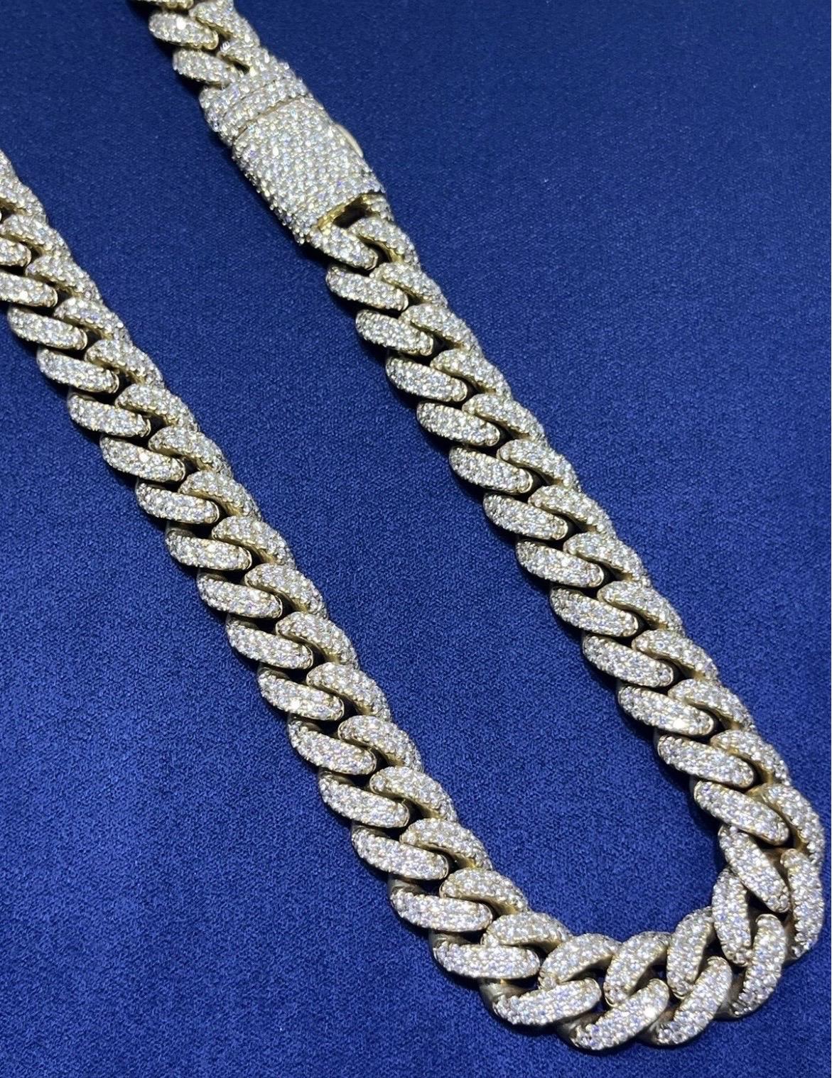 High Quality Solid 14k Yellow Gold Natural Diamond Miami Cuban Link Chain 24