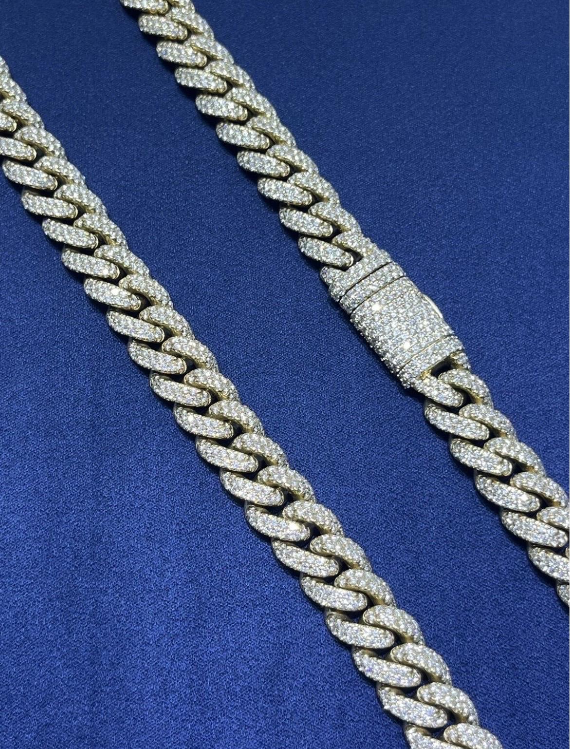 High Quality Solid 14k Yellow Gold Natural Diamond Miami Cuban Link Chain 24