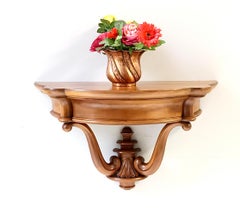 High-Quality Solid Walnut Wall-Mounted Console Table, Italy