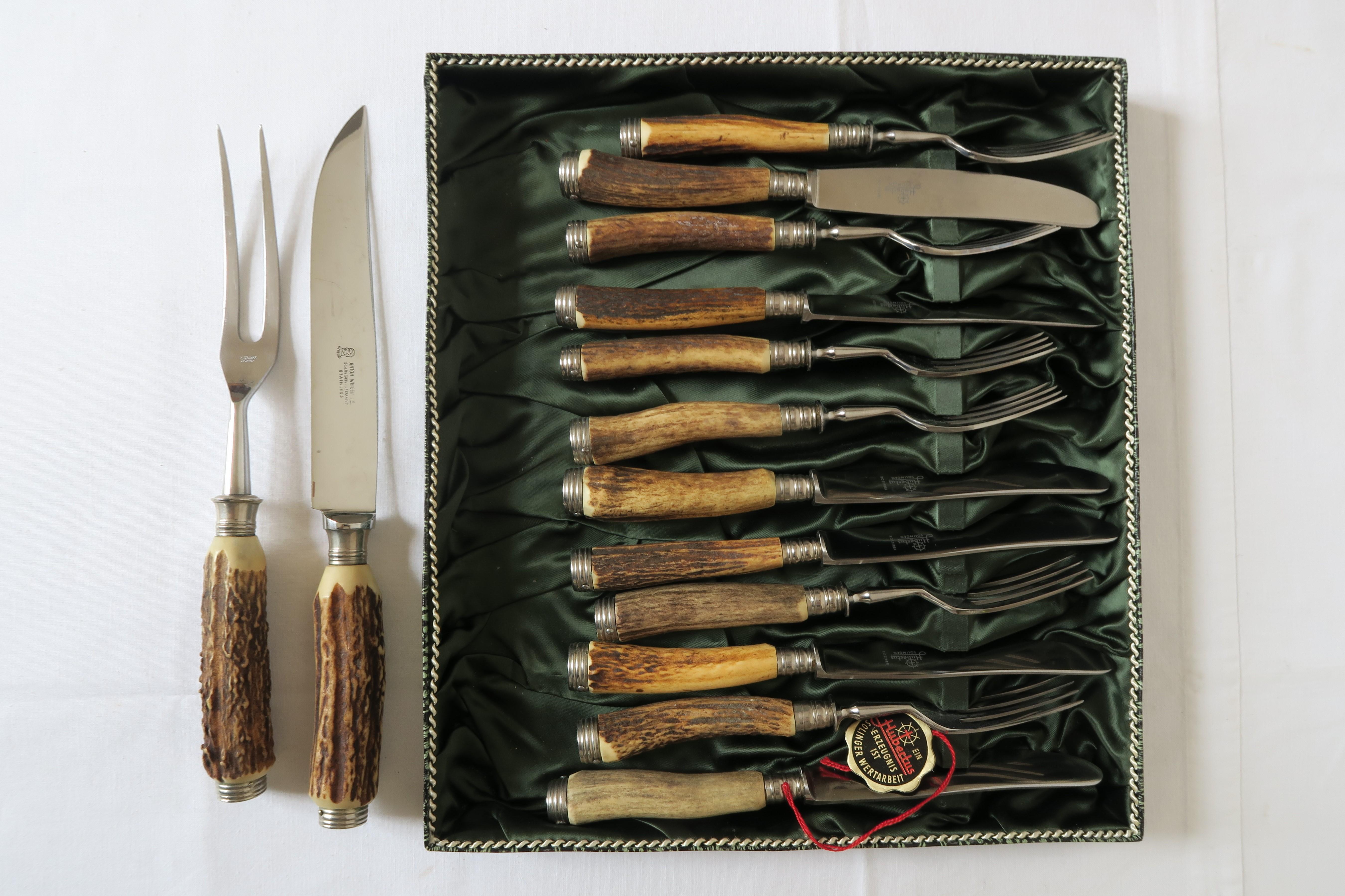 Edelstahl- und Horn-Tischgeschirr für 6 Personen in hoher Qualität von Hubertus Solingen (Deutsch)
