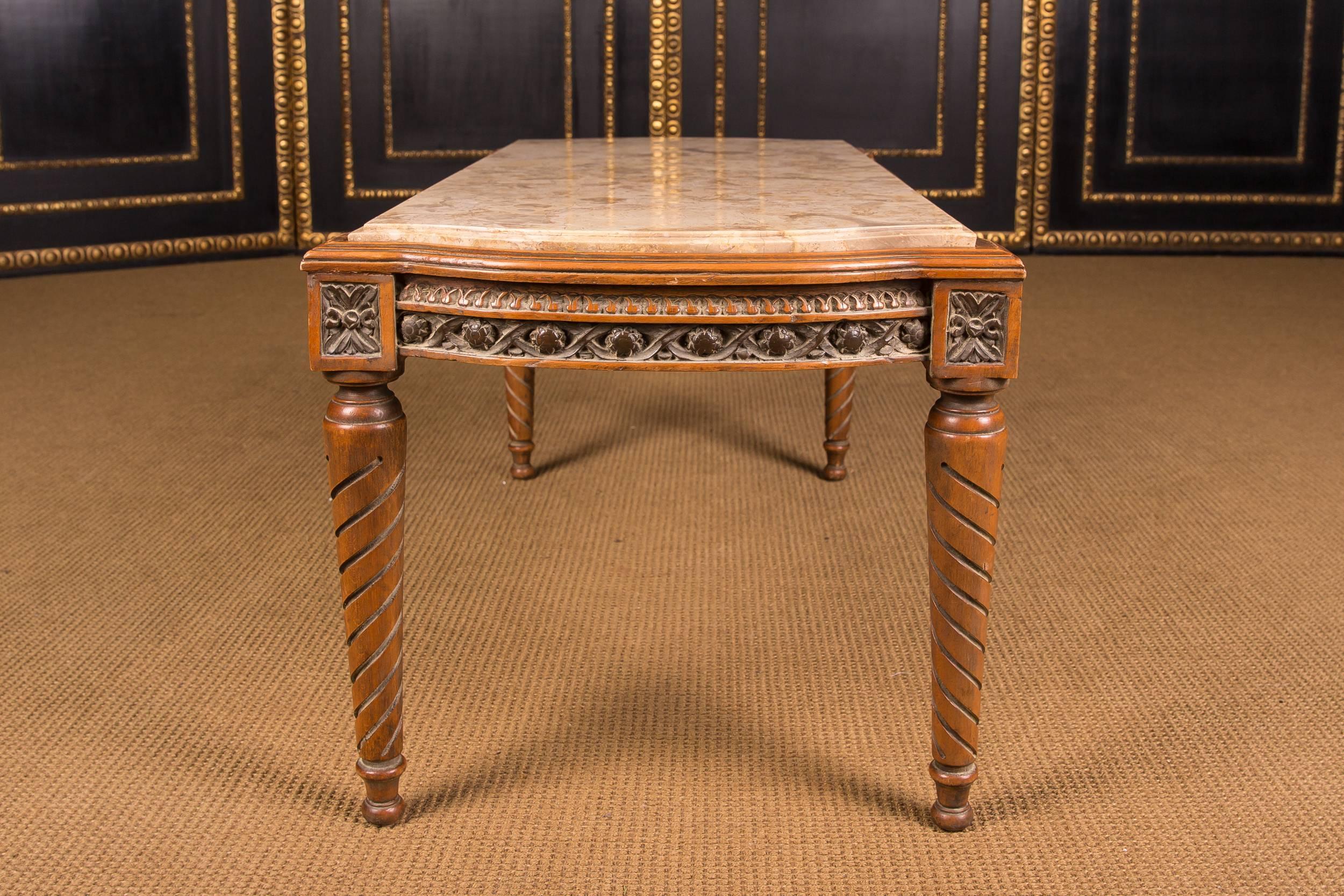 Hand-Carved High Quality Table with Marble Top in Louis Seize Style