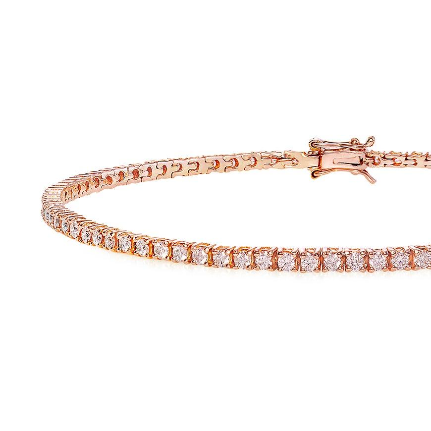 Taille ronde Bracelet tennis de haute qualité en or rose 18 carats et diamants en vente