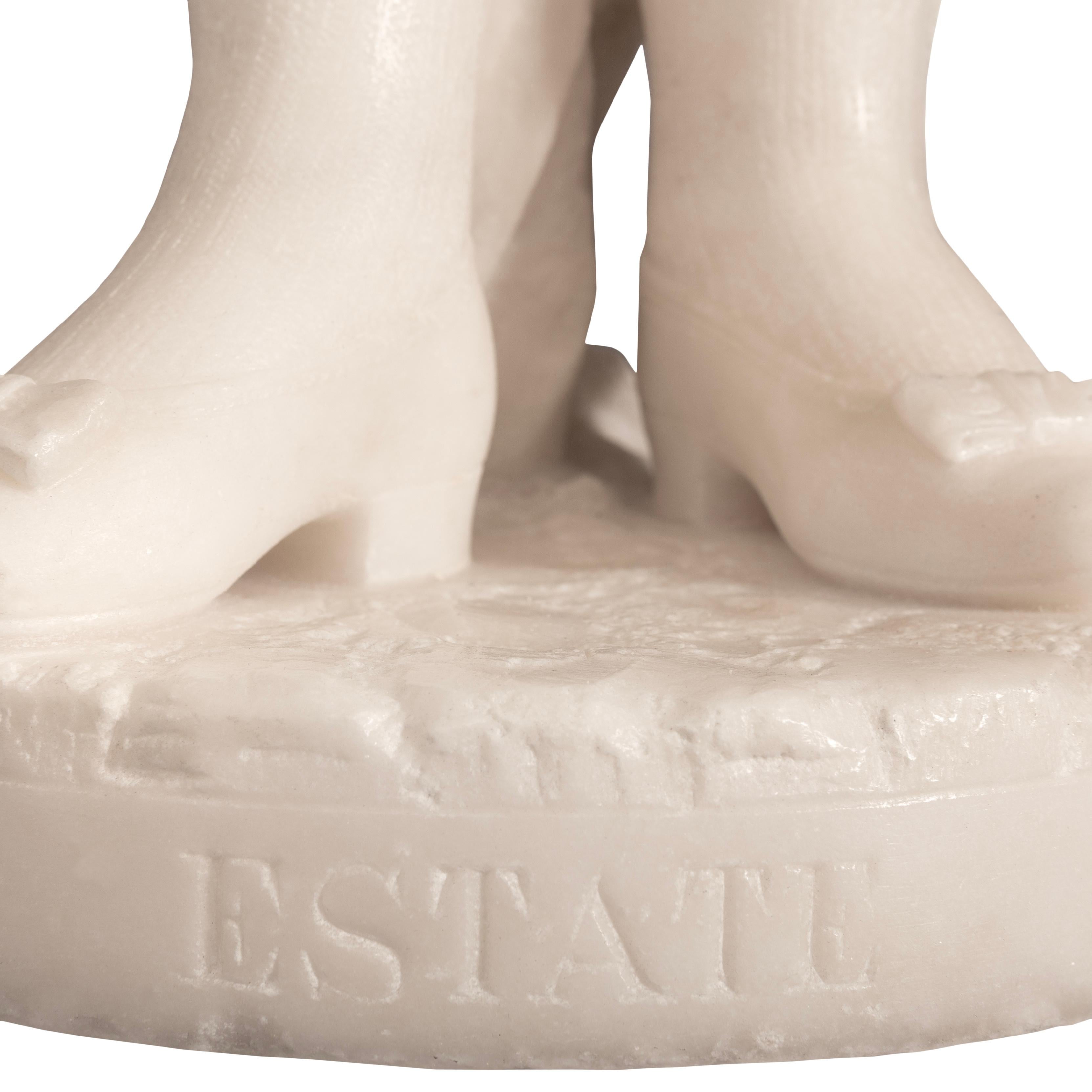 high quality true pair of Italian 19th century white Carrara marble statues For Sale 10