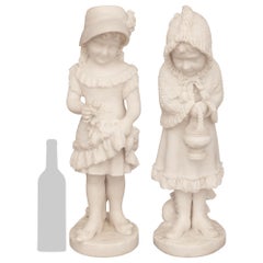 high quality true pair of Italian 19th century white Carrara marble statues