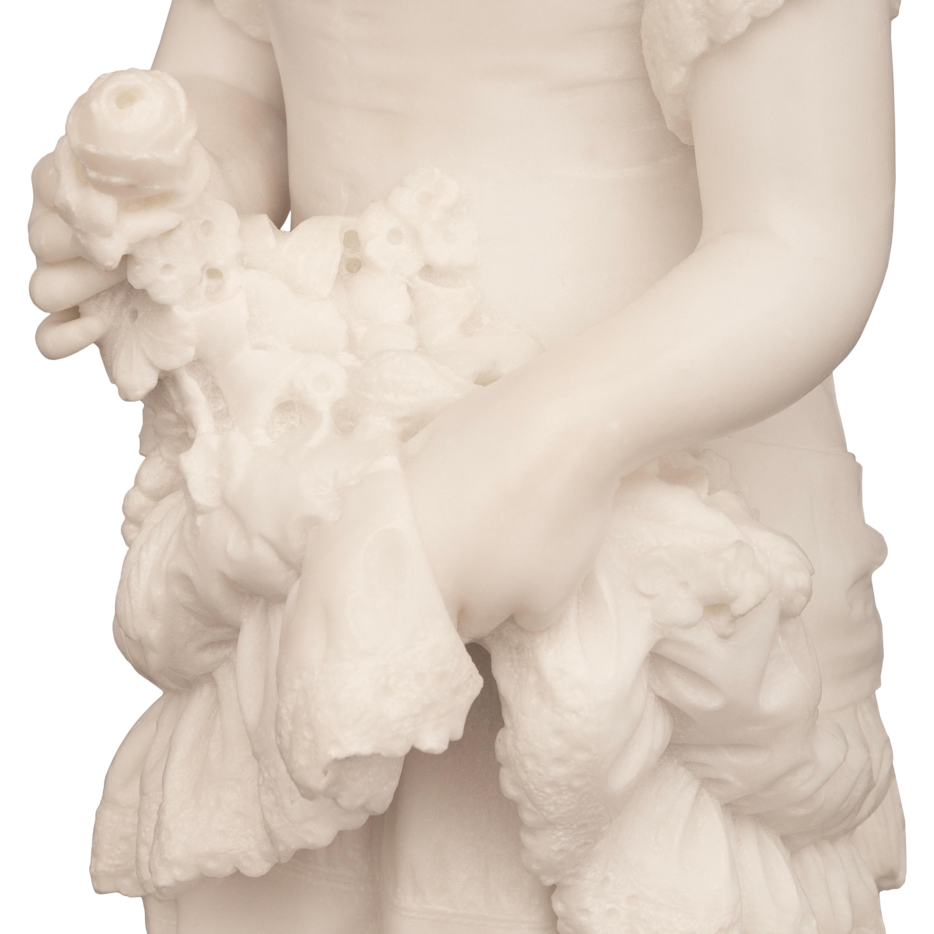 high quality true pair of Italian 19th century white Carrara marble statues For Sale 5