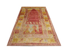High-Quality Turkish Antique Living Room Rug, Red and Yellow Thick Wool Rug