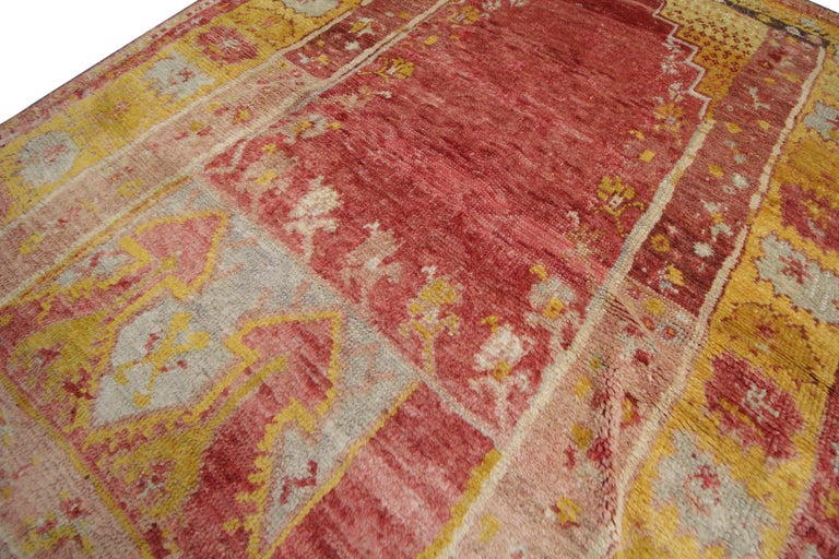 High-Quality Turkish Antique Living Room Rug, Red and Yellow Thick Wool ...