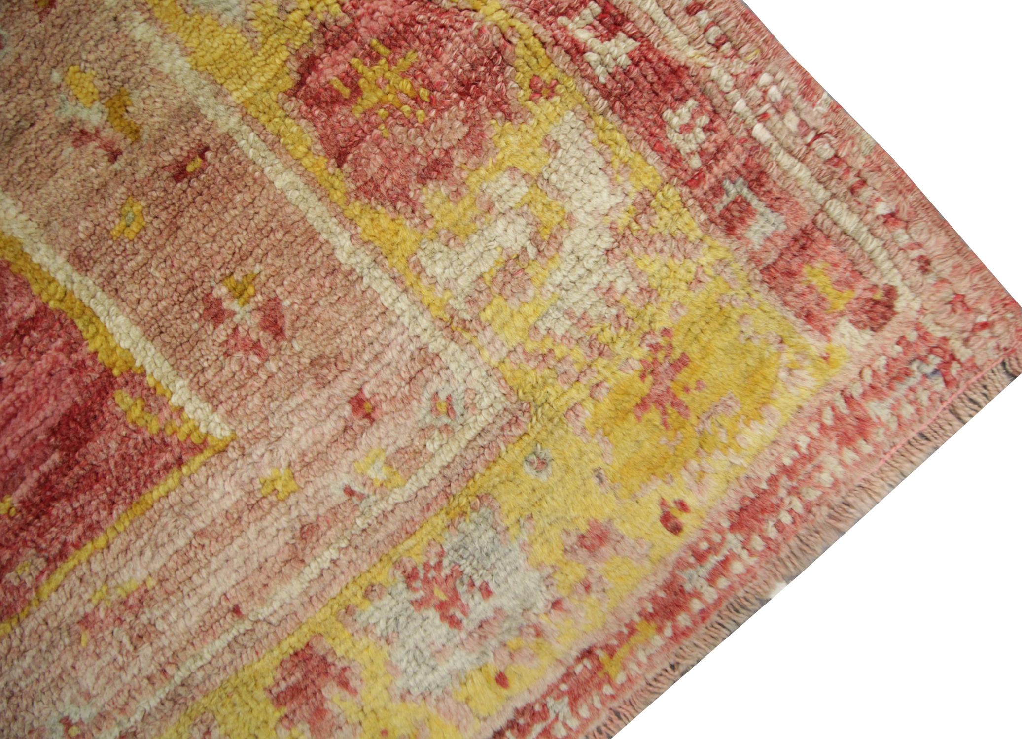 Hand-Crafted High-Quality Turkish Antique Living Room Rug, Red and Yellow Thick Wool Rug For Sale