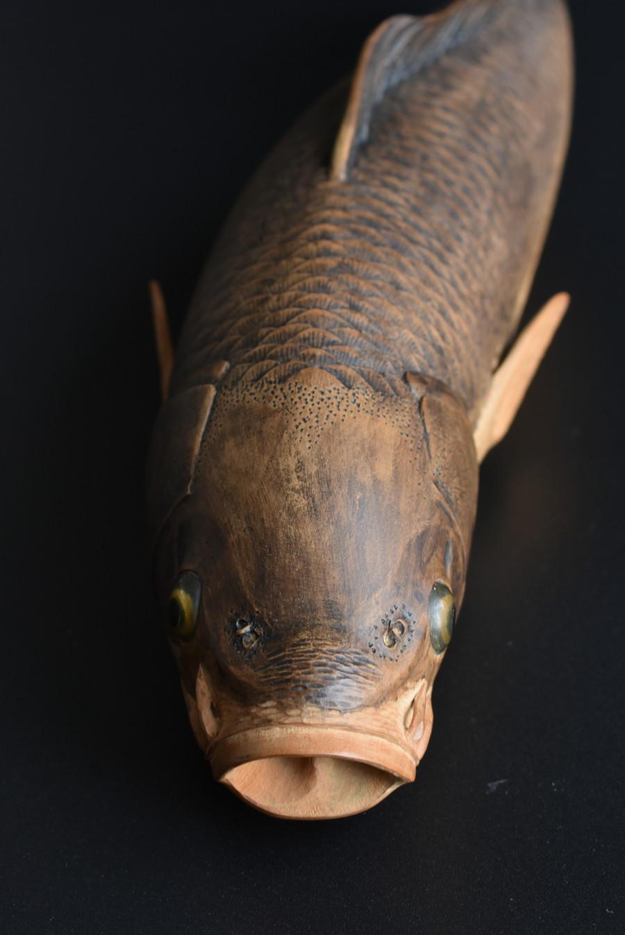 High Quality Very Beautiful Carved Wood Carp Figurine / Japanese Old Carving 4