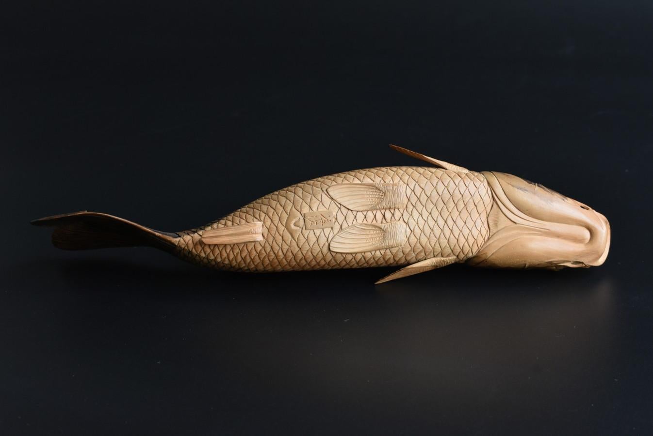 High Quality Very Beautiful Carved Wood Carp Figurine / Japanese Old Carving 11