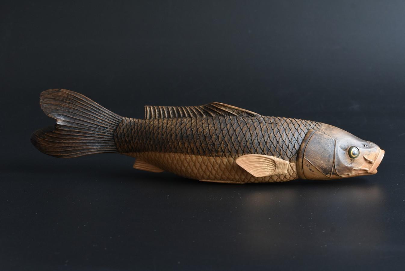 High Quality Very Beautiful Carved Wood Carp Figurine / Japanese Old Carving In Good Condition In Sammu-shi, Chiba