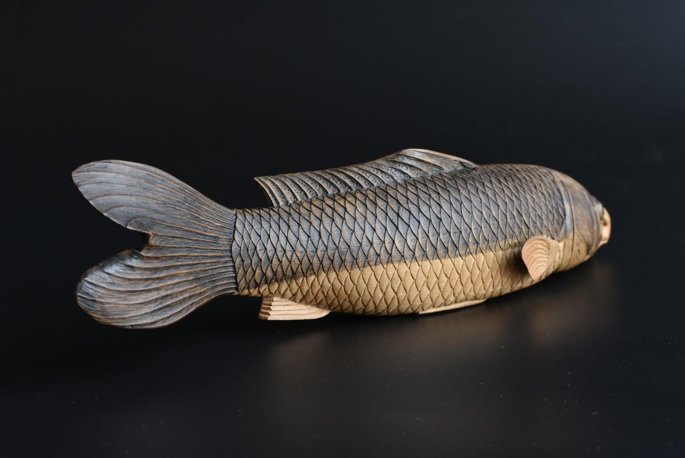 20th Century High Quality Very Beautiful Carved Wood Carp Figurine / Japanese Old Carving