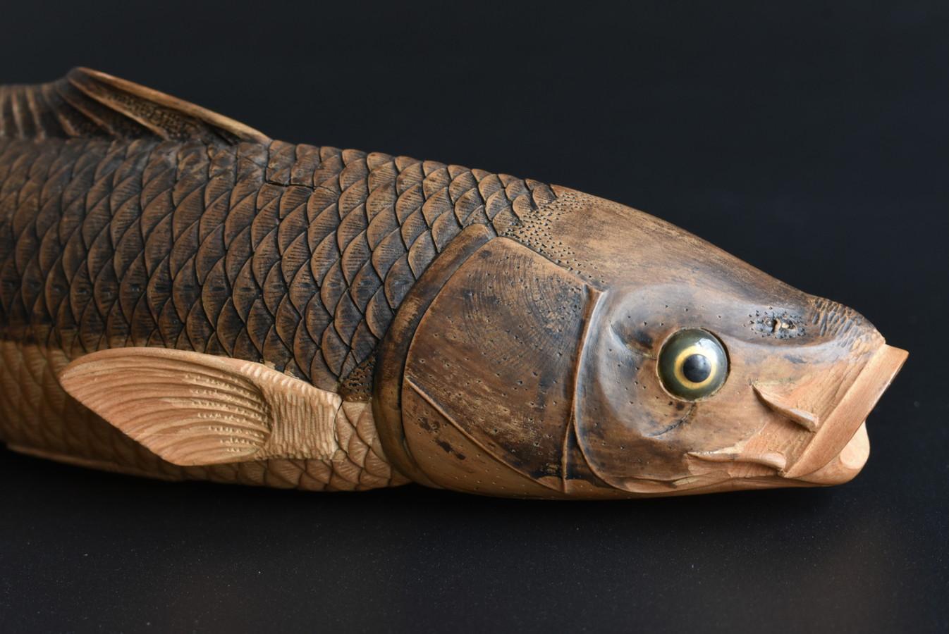 High Quality Very Beautiful Carved Wood Carp Figurine / Japanese Old Carving 3