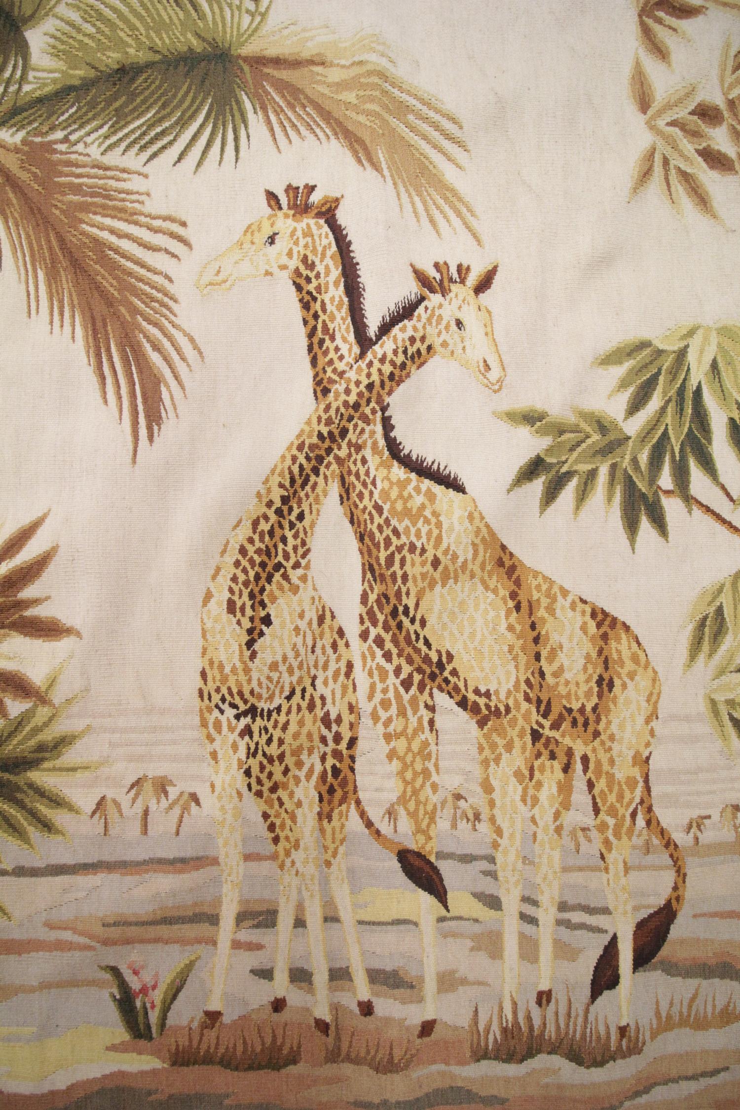 High-Quality Vintage Aubusson Style Rug Tapestry, Animal scene Needlepoint In Excellent Condition In Hampshire, GB