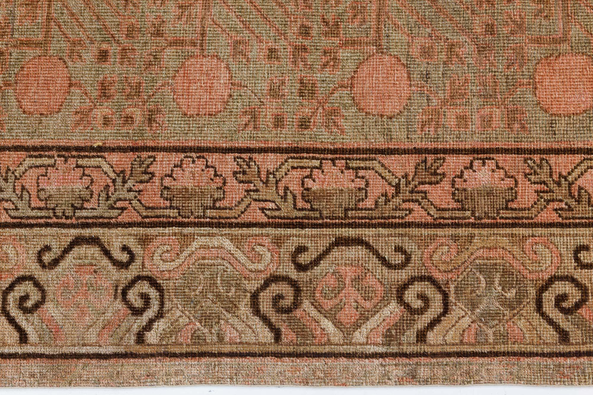 20th Century Vintage Samarkand Khotan Botanic Handmade Wool Rug For Sale