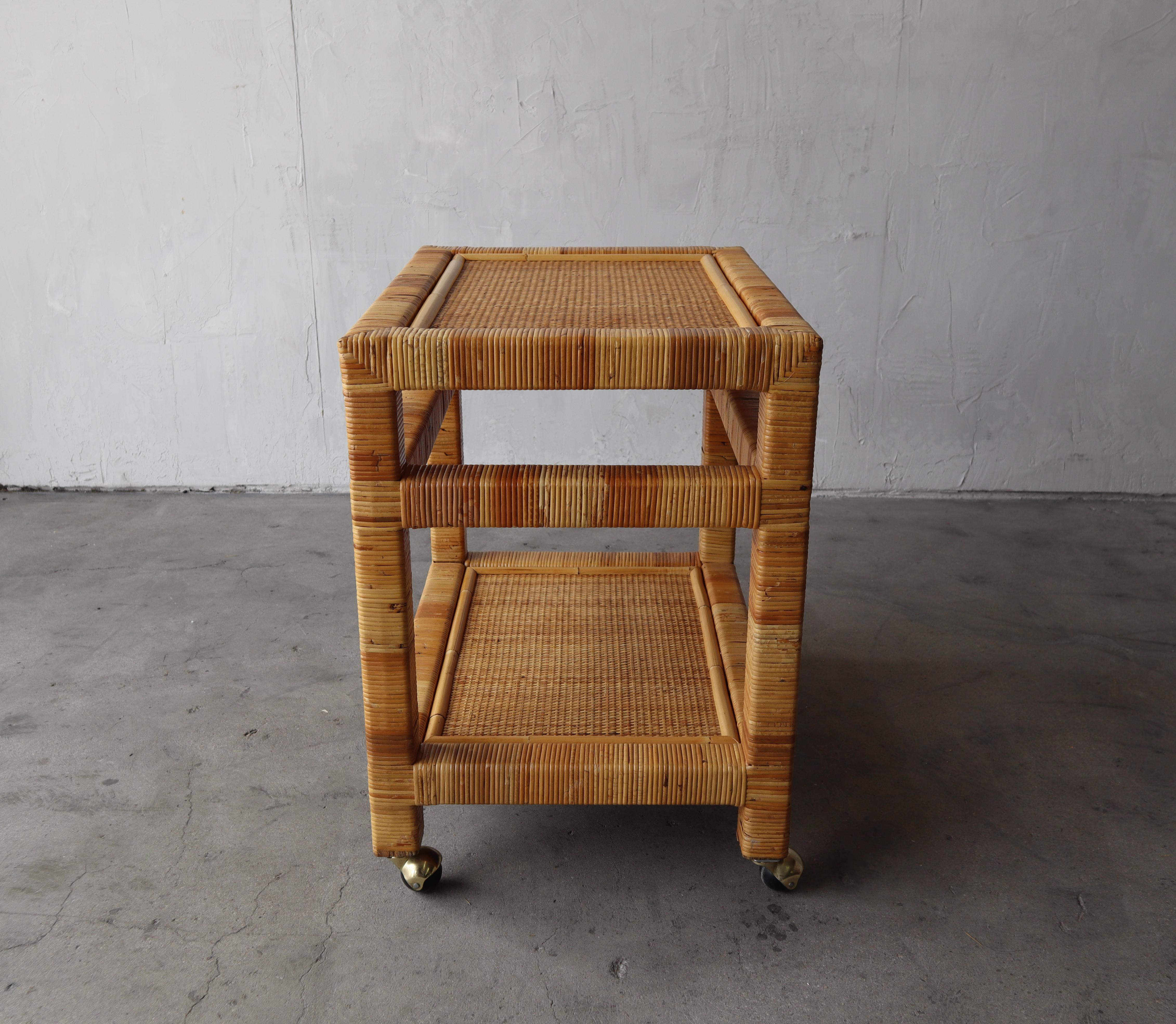 20th Century High Quality Vintage Wicker Petite Bar Cart For Sale
