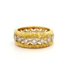 High Quality Well Made 18k TT Gold 0.30ctw Diamond 7.2mm Engraved Open Work Band