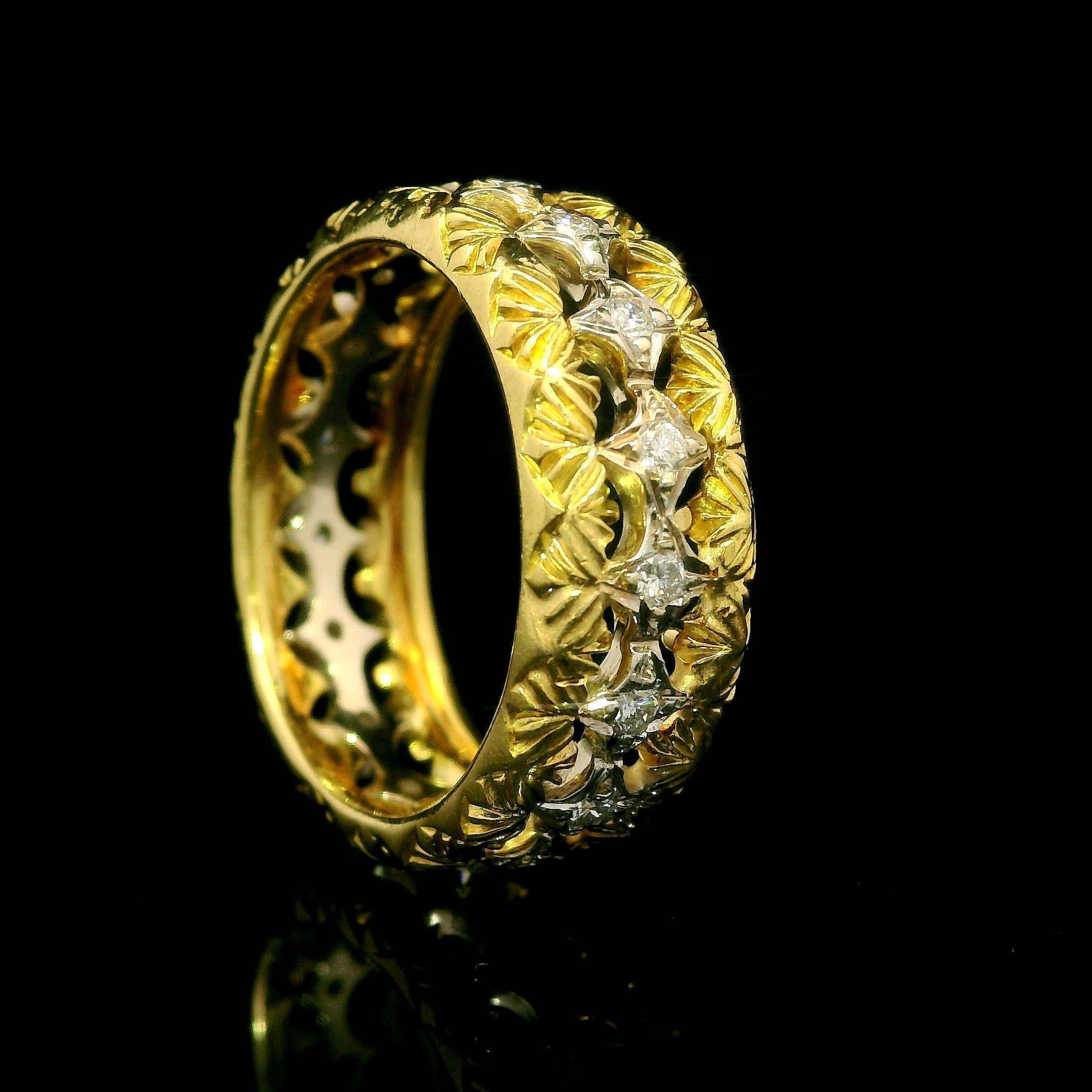 Hohe Qualität gut gemacht 18k TT Gold 0,30ctw Diamant 7,2mm gravierte offene Arbeit Band im Angebot 2