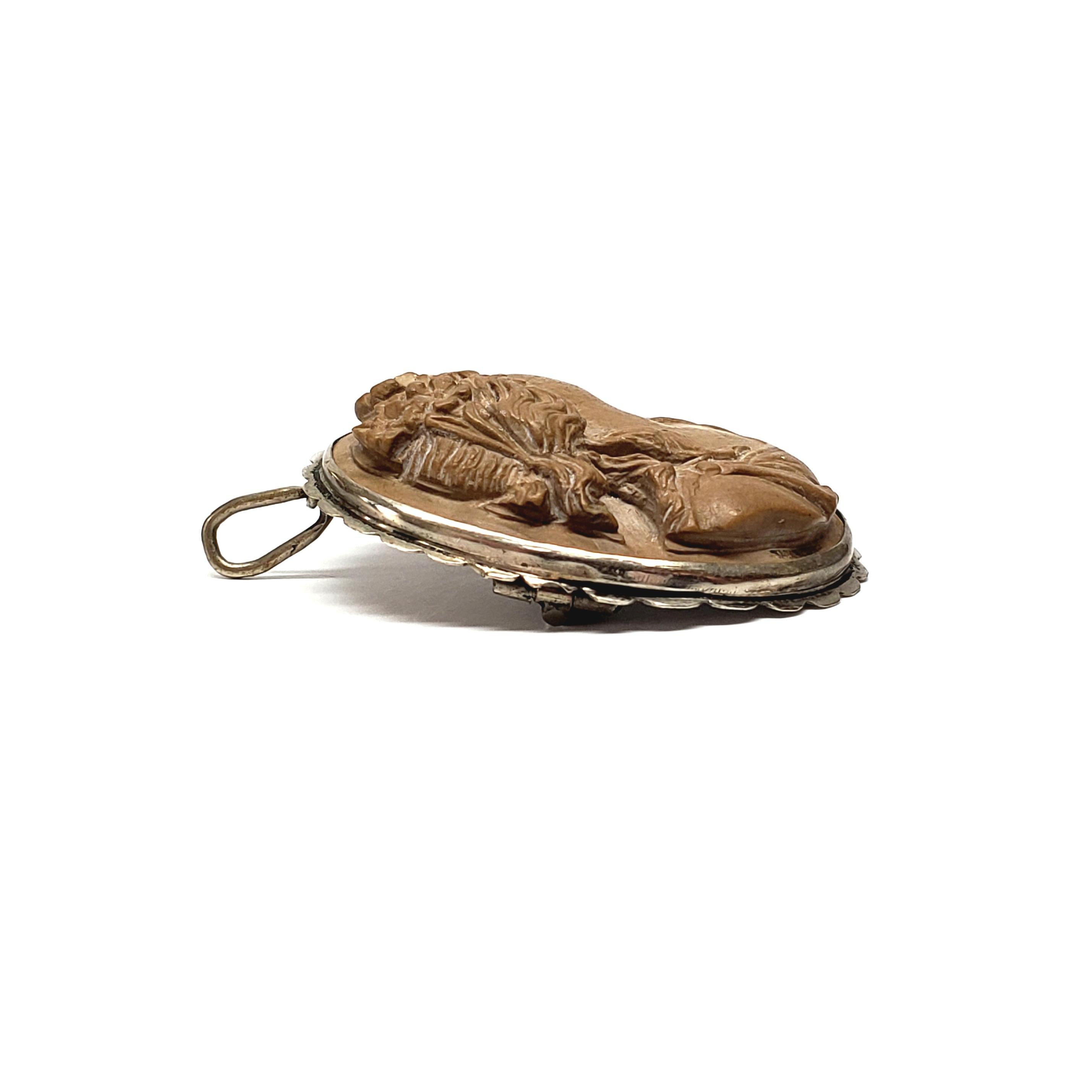 High Relief Carved Lava Cameo Pin/Pendant In Good Condition In Washington Depot, CT