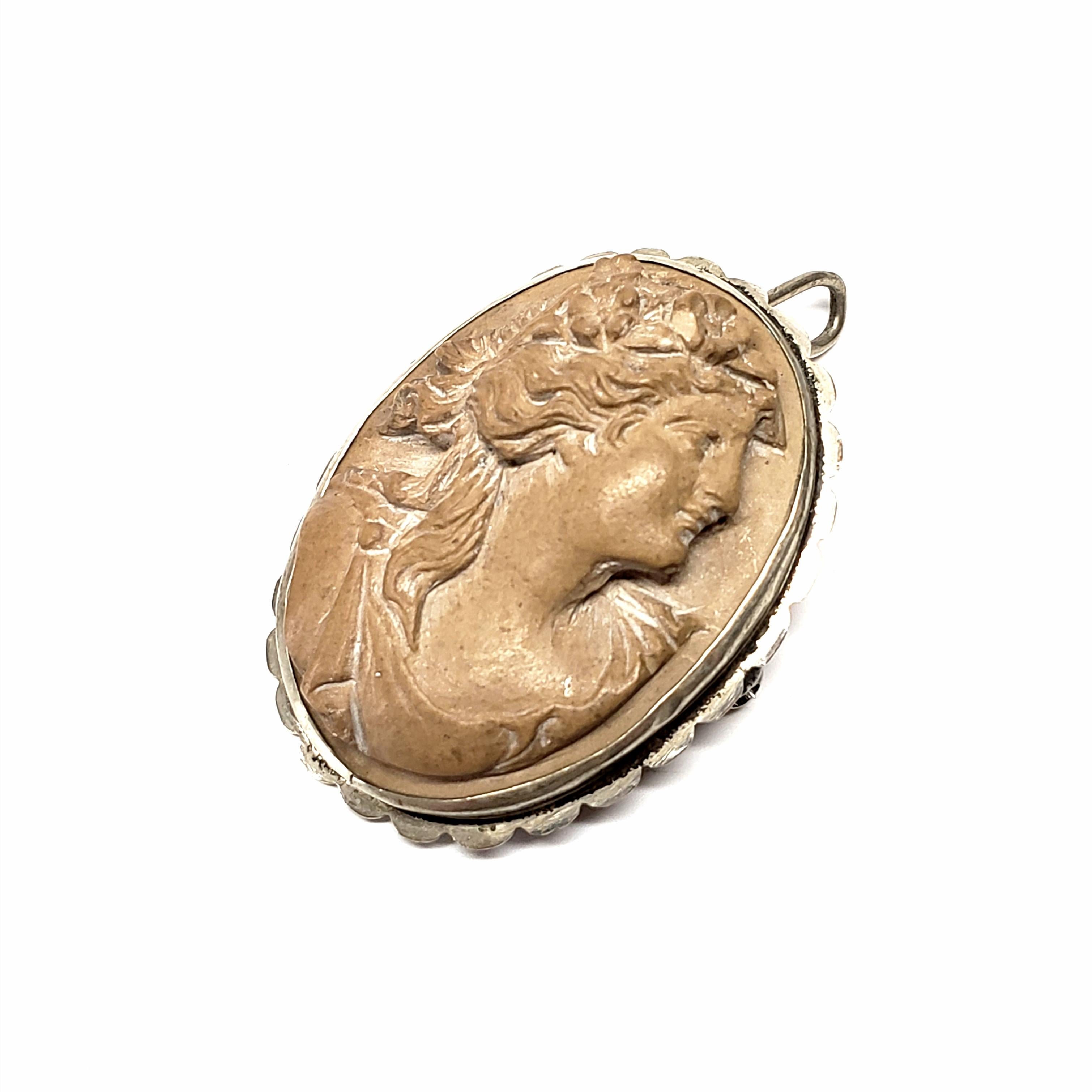 Women's High Relief Carved Lava Cameo Pin/Pendant