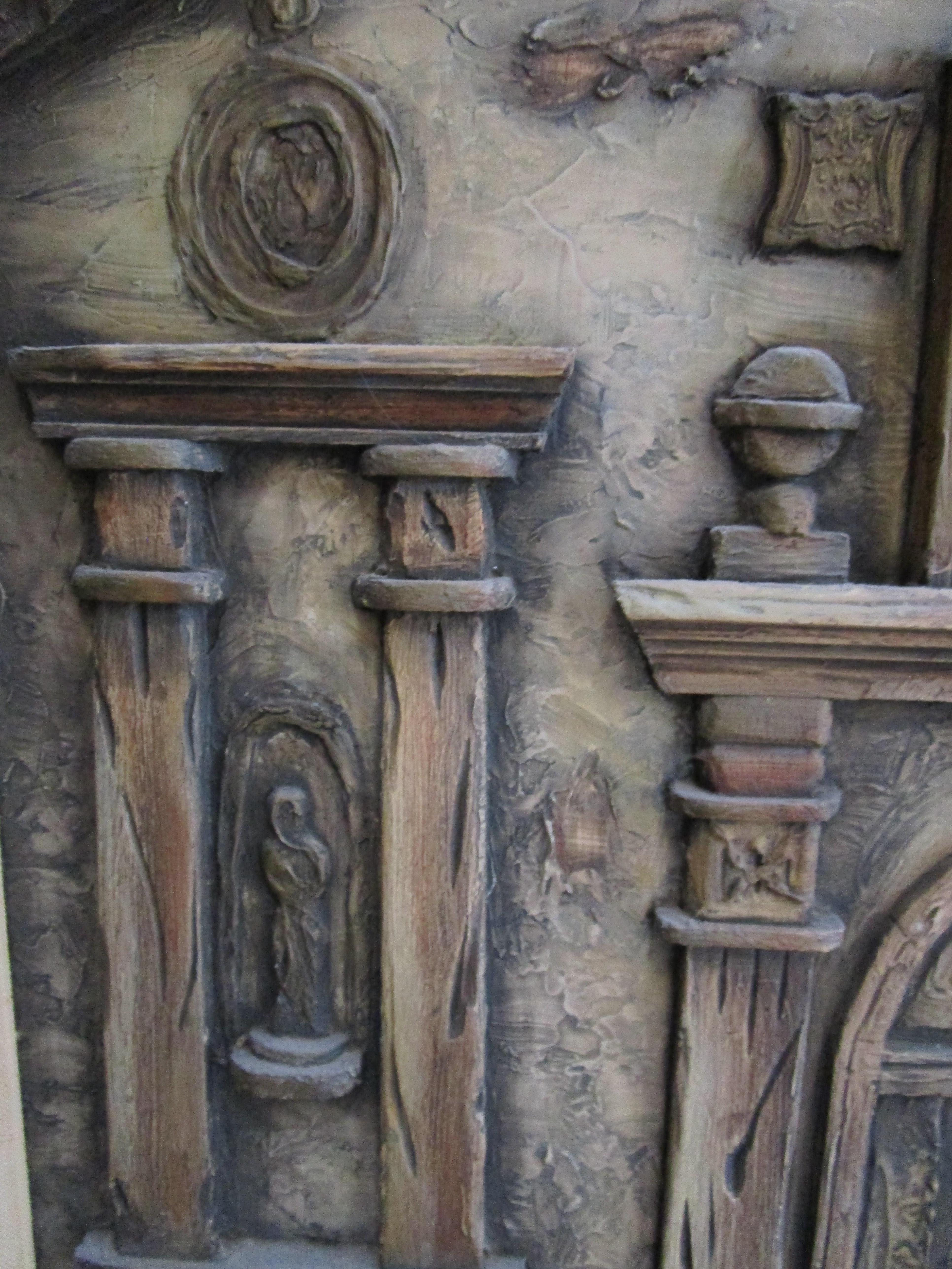 Fachada de Iglesia en Alto Relieve Obra de Arte Religioso Hecha a Mano en Marco Shadowbox Profundo en Bueno estado para la venta en Lomita, CA