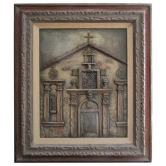 High Relief Church Façade Handcrafted Religious Artwork in Deep Shadowbox Frame